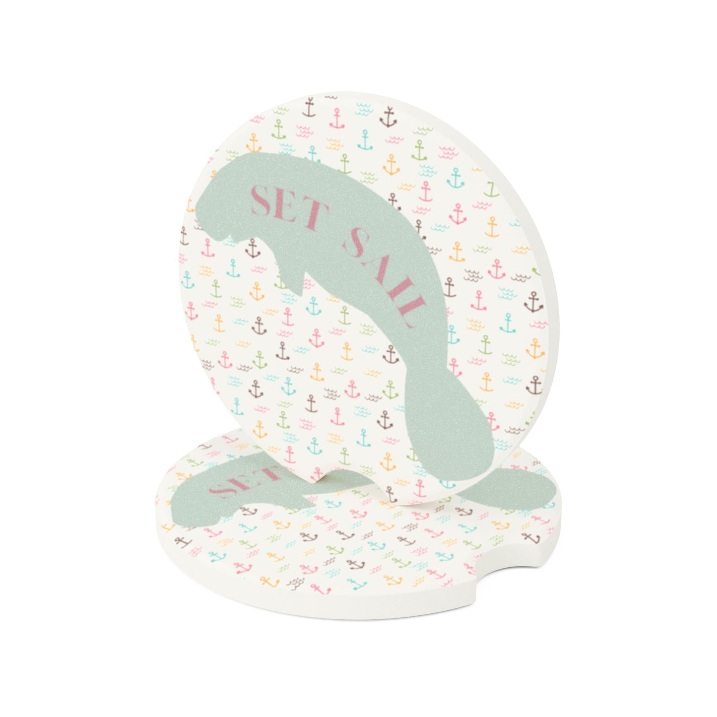 Set Sail Manatee Soapstone Car Coaster - Nautical Drink Holder for Road Trips