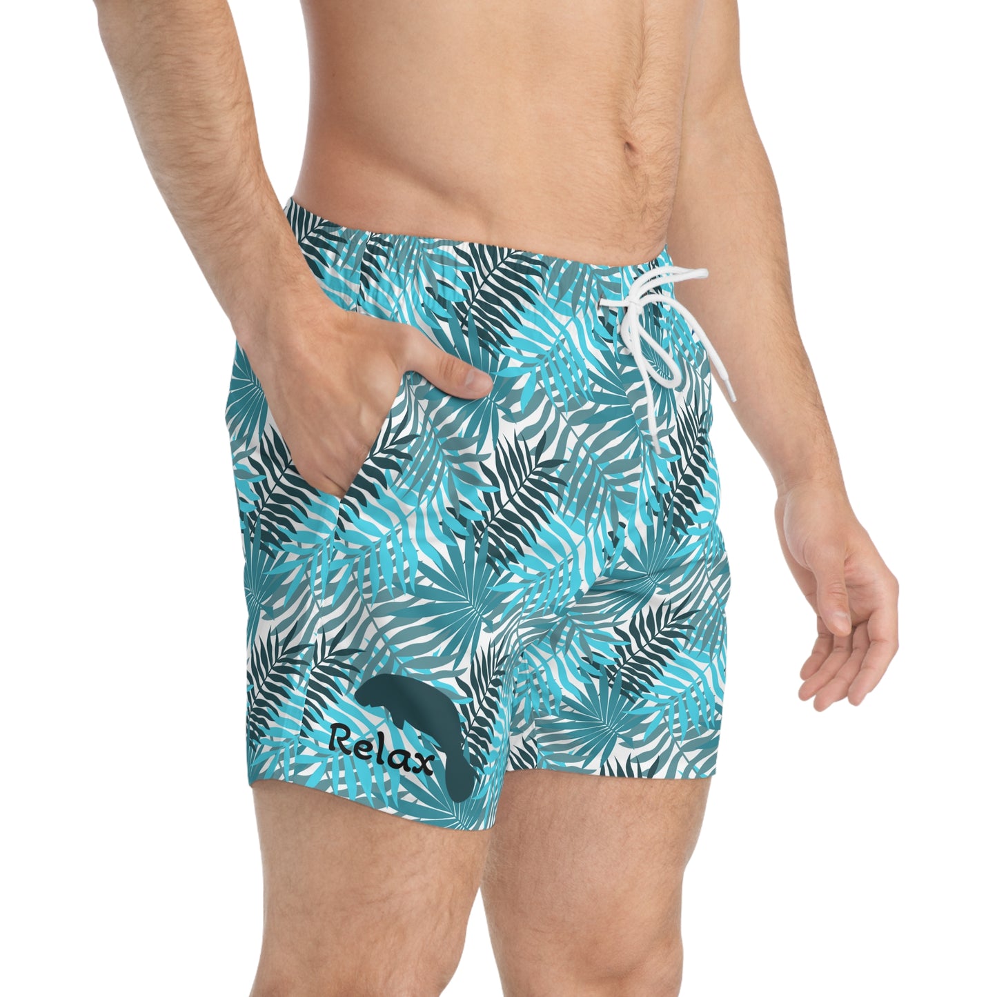 Relax In Paradise Manatee Swim Trunks - Beach Tropical Shorts Mens
