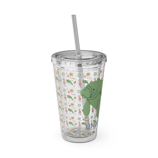 Aloha Manatee Tumbler with Straw - 16oz Tropical Vibes Travel Cup