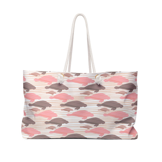 Pink & Taupe Manatee Pattern Weekender Bag — Cute Beach Travel Tote