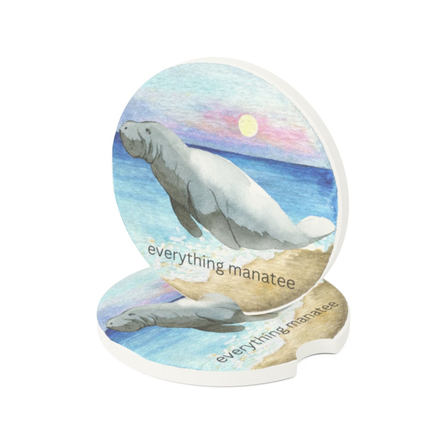 Beach Sunset Manatee Soapstone Car Coaster - Everything Manatee Design
