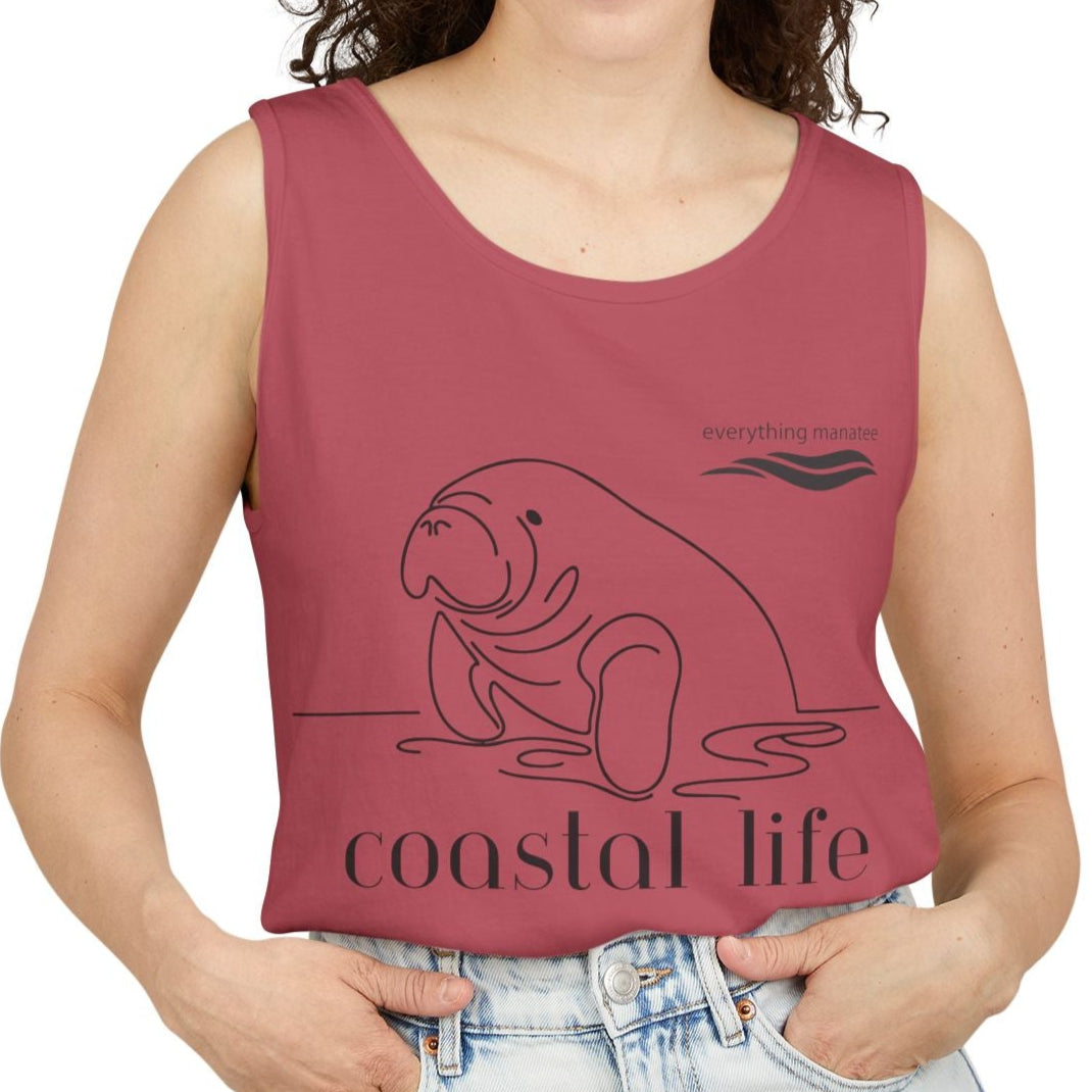 Coastal Life Manatee Tank Top | Womens  Relaxed Beach Vibe Tee