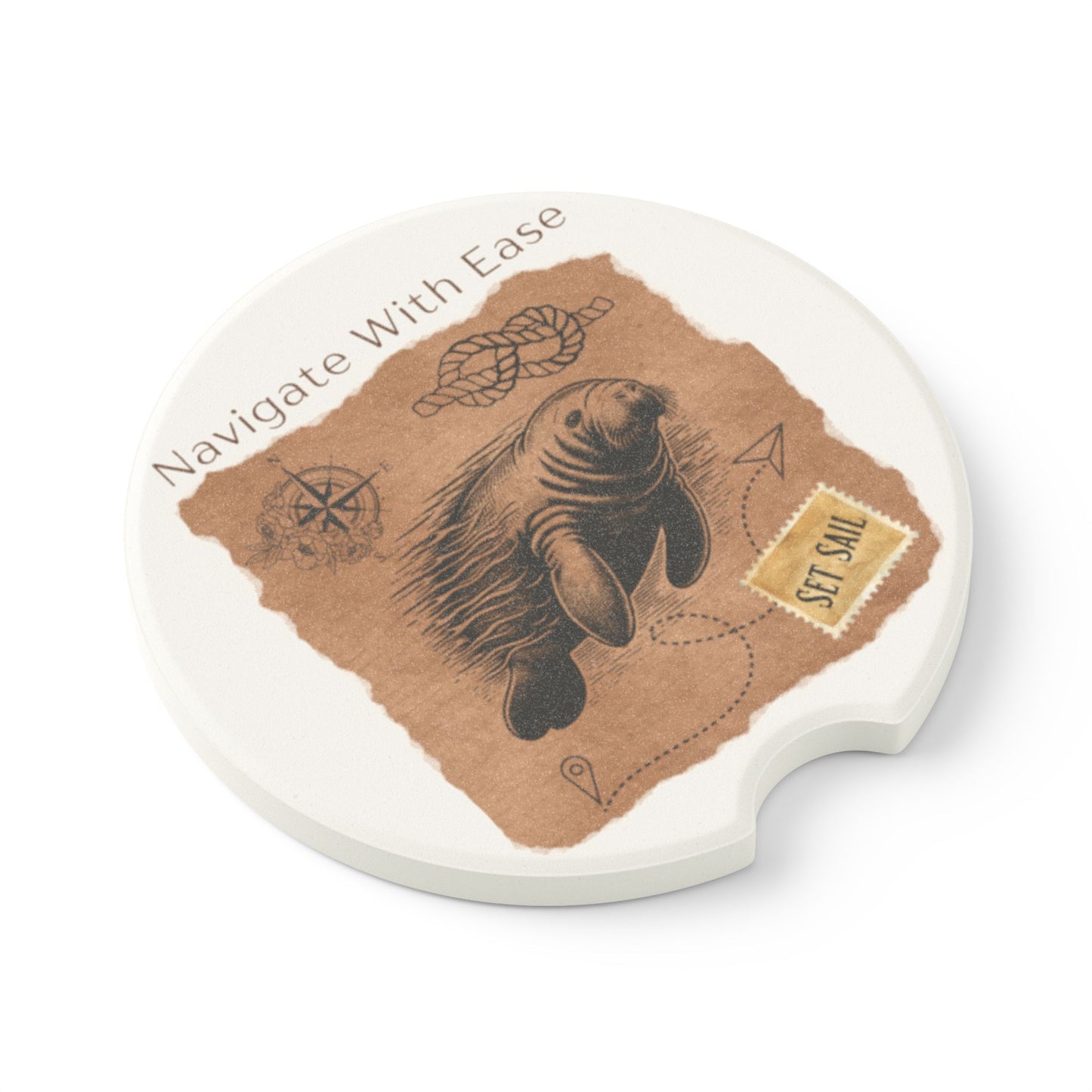 Set Sail Manatee Soapstone Car Coaster - 'Navigate With Ease' Design