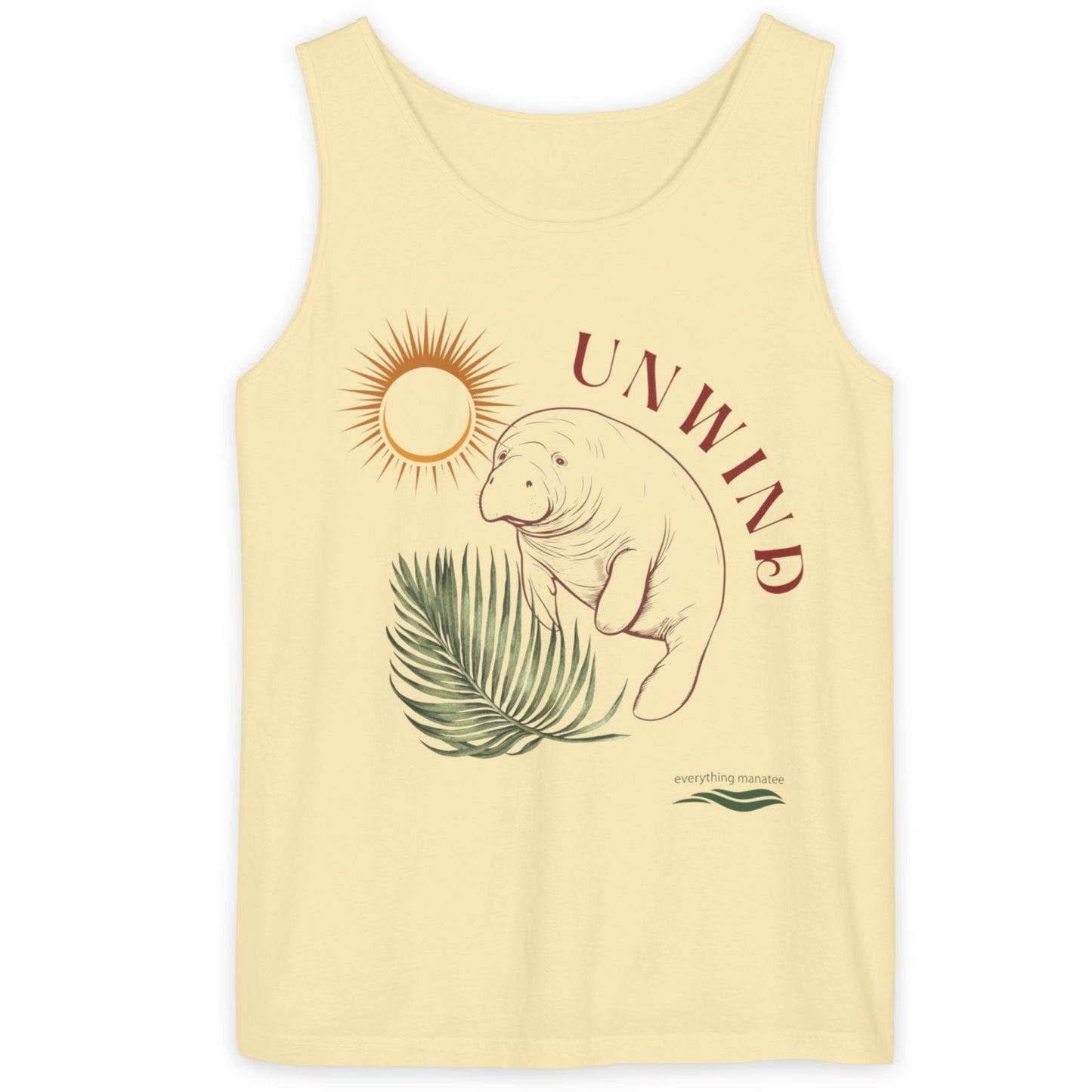 Unwind Tropical Palm Manatee Garment-Dyed Tank Top | Womens