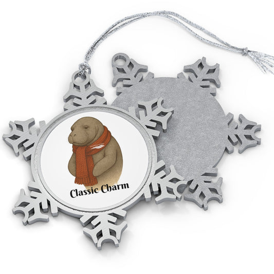 Classic Charm Manatee Snowflake Pewter Ornament | Coastal Companions Collection