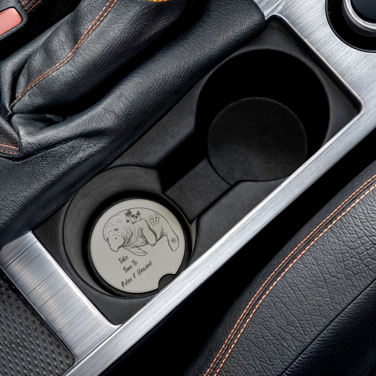 Manatee Car Coaster - "Take Time To Relax & Unwind" - Soapstone Drink Holder