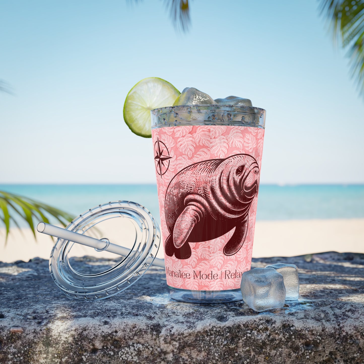 Sunsplash 16oz Manatee Tumbler with Straw - Relaxation Mode Manatee Design