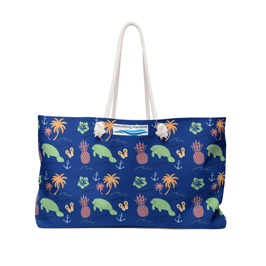 Tropical Manatee Weekender Bag | Pineapple & Palm Print Beach Tote