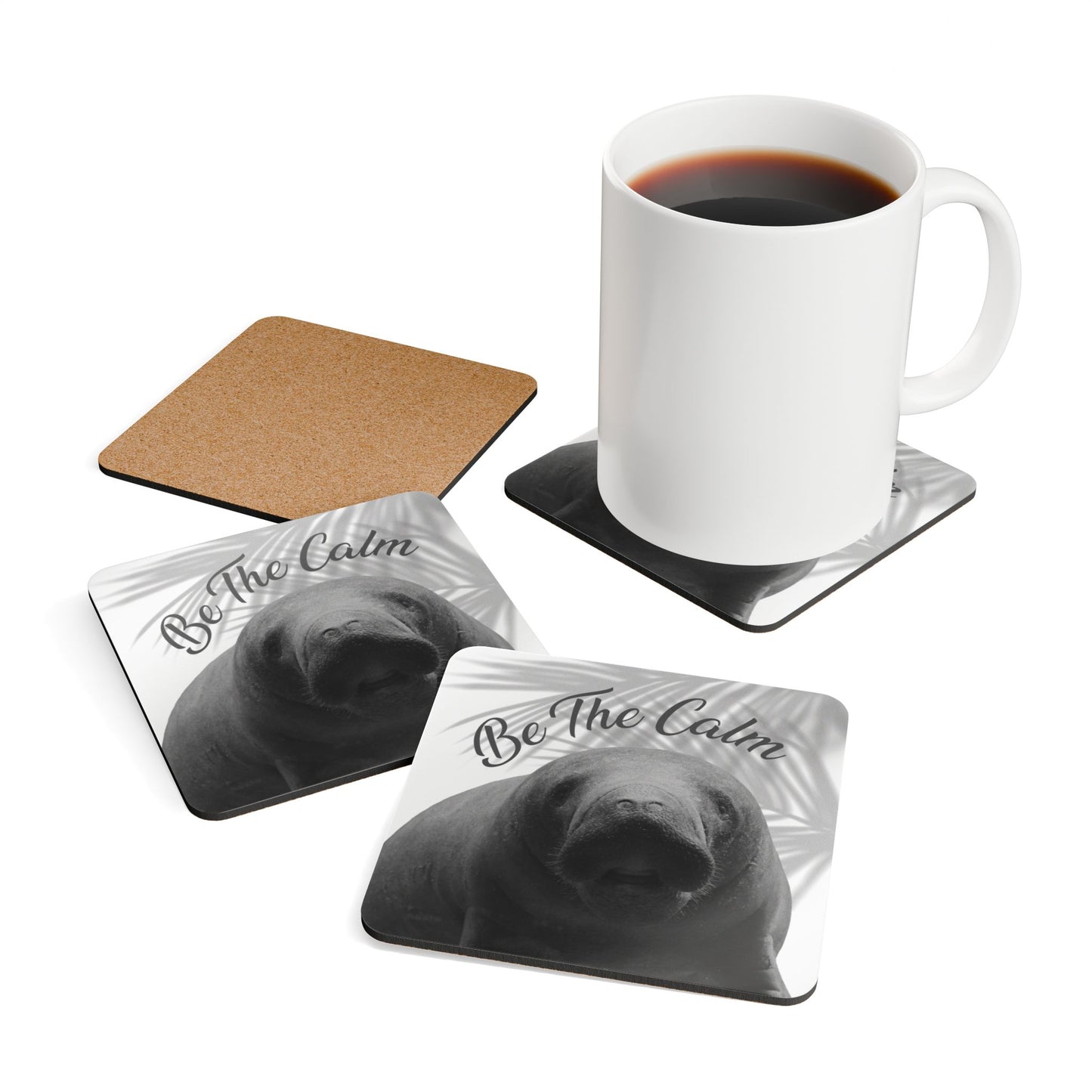 Relaxing Manatee Corkwood Coaster Set - Be The Calm