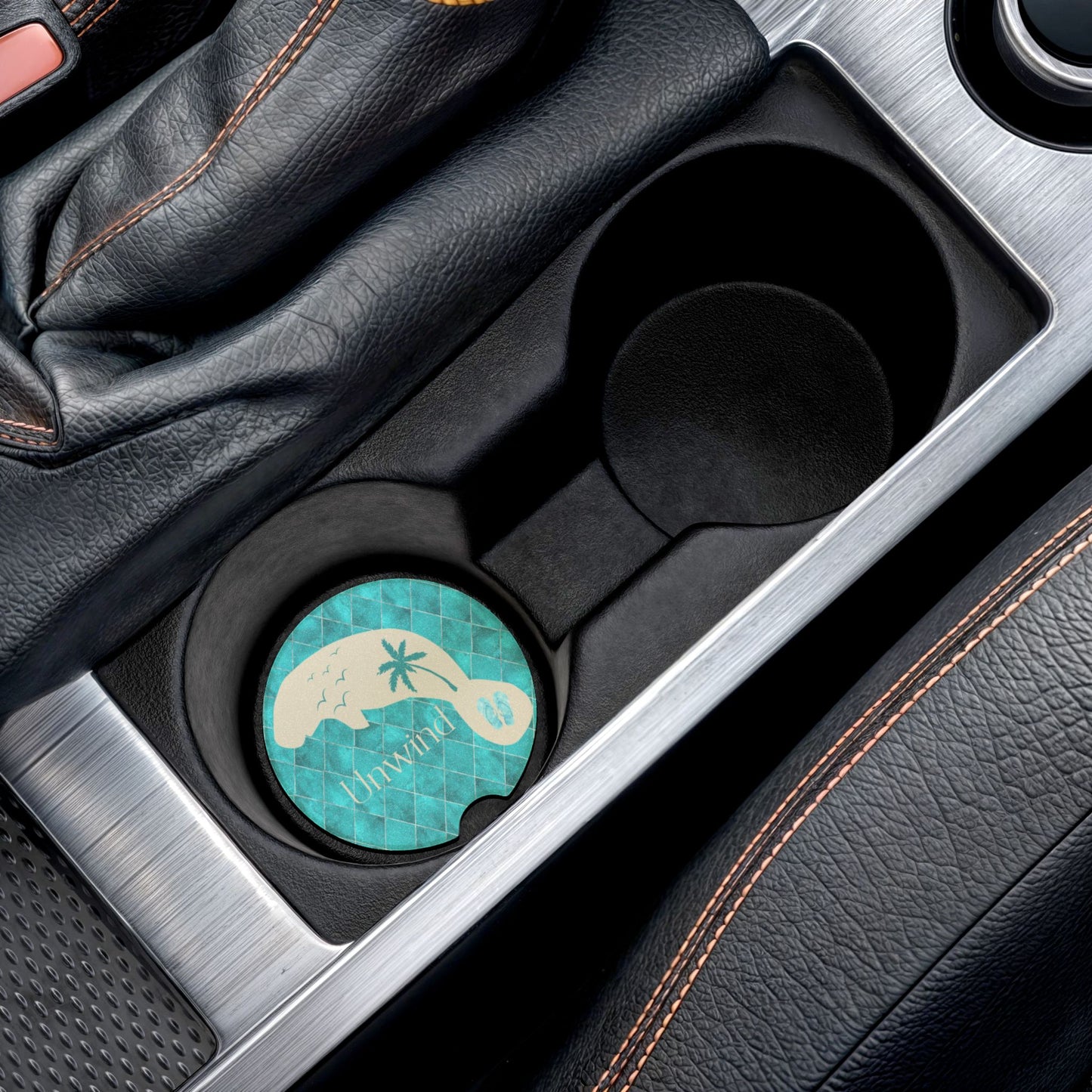 Beach Vibes Manatee Soapstone Car Coaster - 'Unwind' Manatee Design