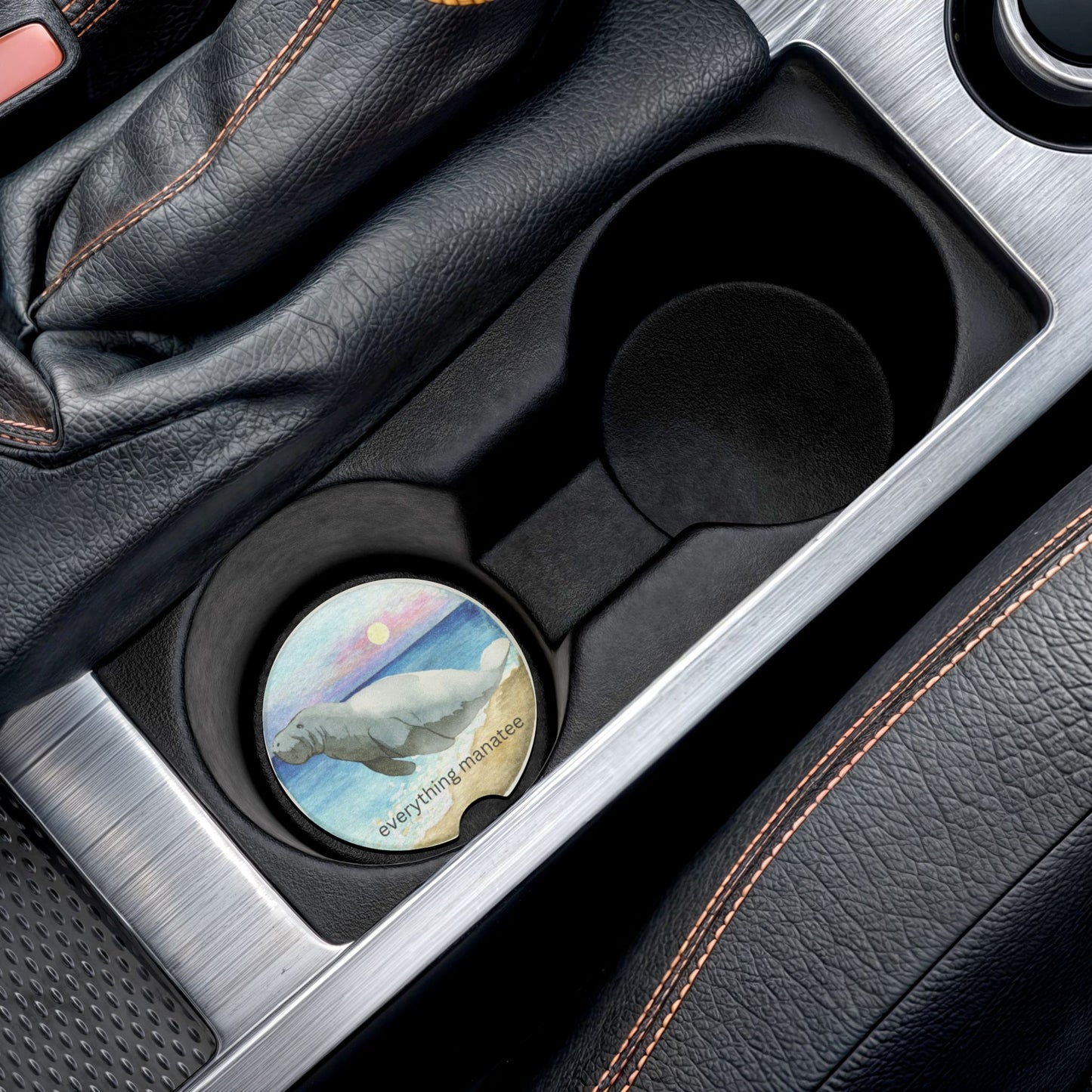 Beach Sunset Manatee Soapstone Car Coaster - Everything Manatee Design