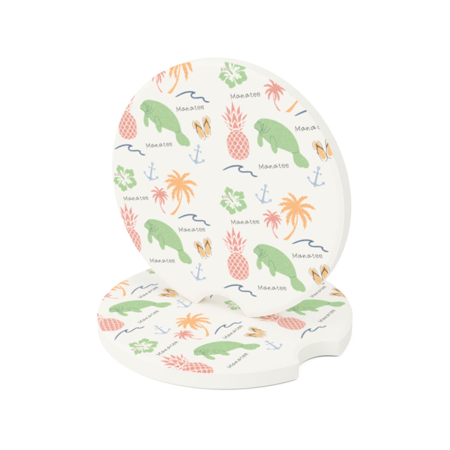 Tropical Manatee Soapstone Car Coaster - Fun Beach Vibe for Auto Décor