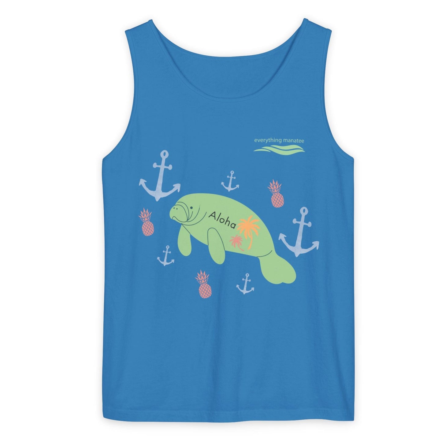 Anchors Away Nautical Manatee Tank Top | Womens Garment-Dyed Summer Tee