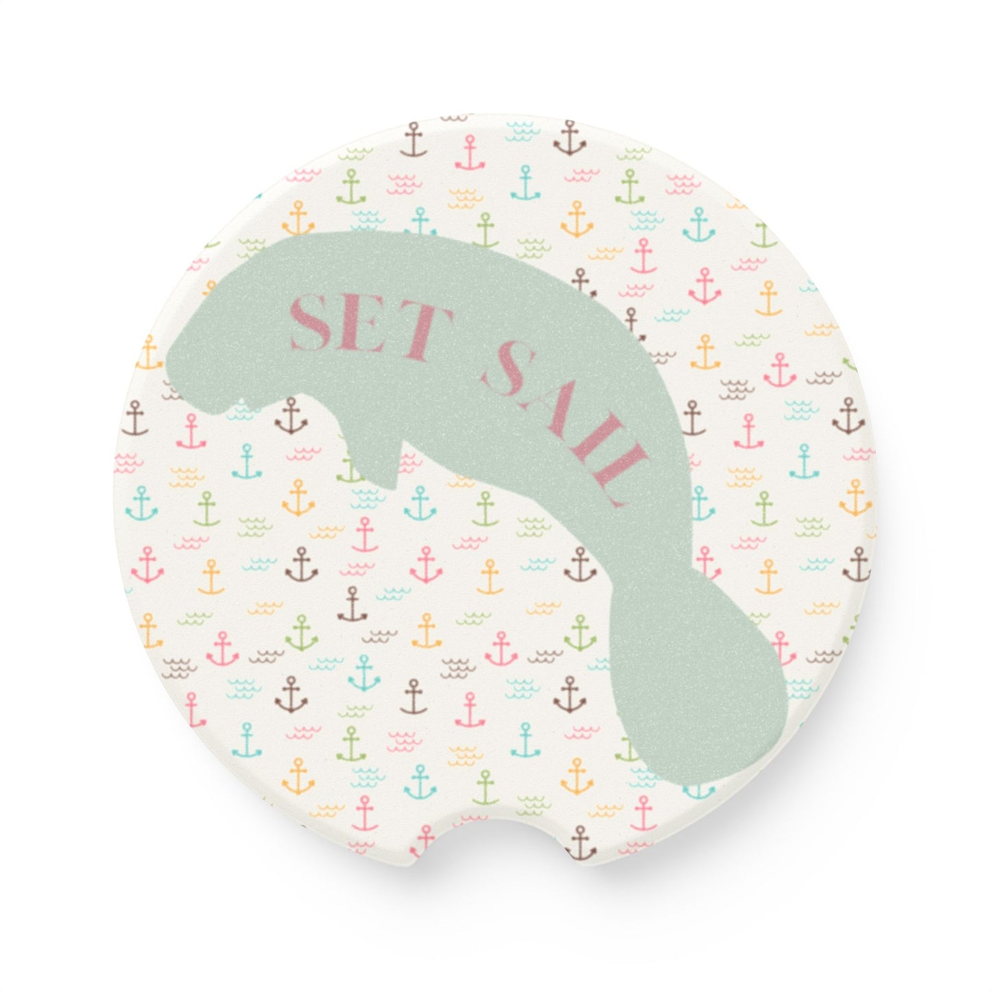 Set Sail Manatee Soapstone Car Coaster - Nautical Drink Holder for Road Trips