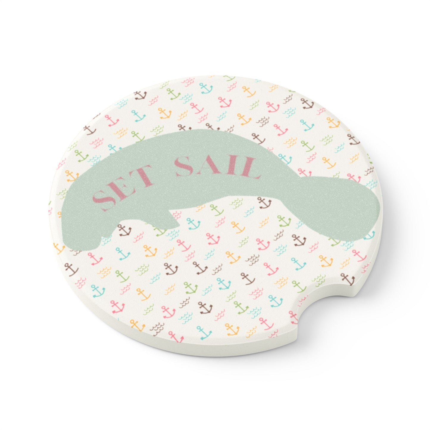Set Sail Manatee Soapstone Car Coaster - Nautical Drink Holder for Road Trips