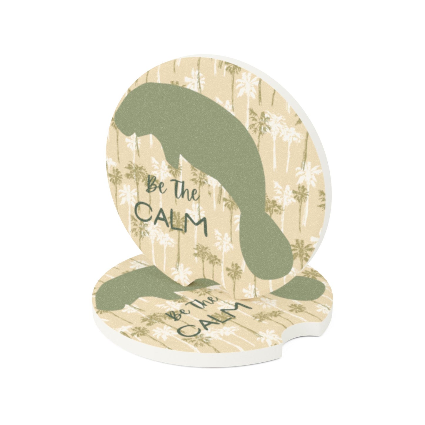 Manatee Be The Calm Soapstone Car Coaster - Tropical Vibes for Relaxed Drives