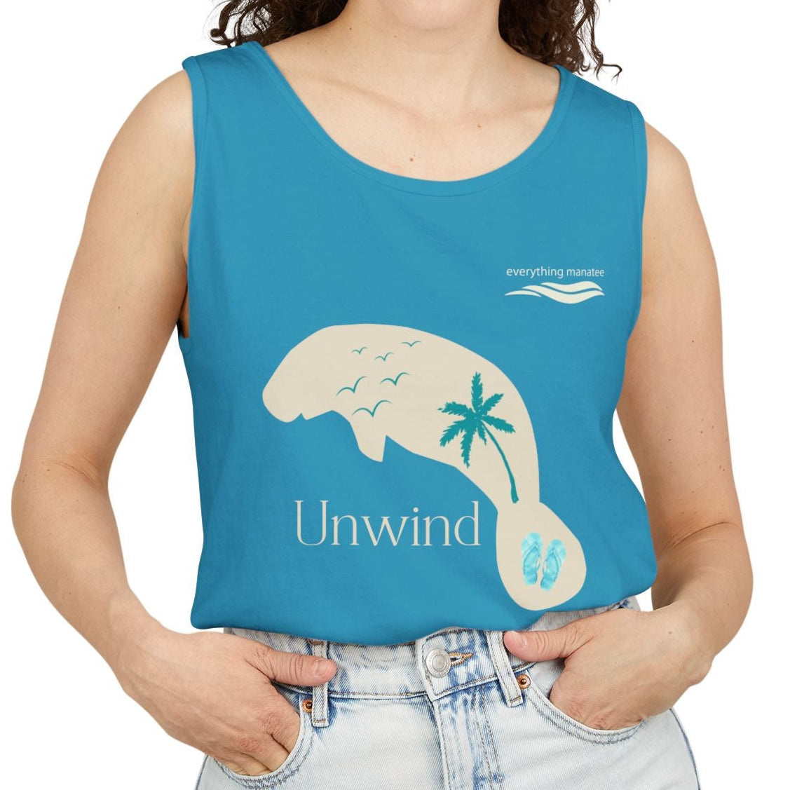Unwind In Paradise Manatee Garment-Dyed Tank Top | Womens