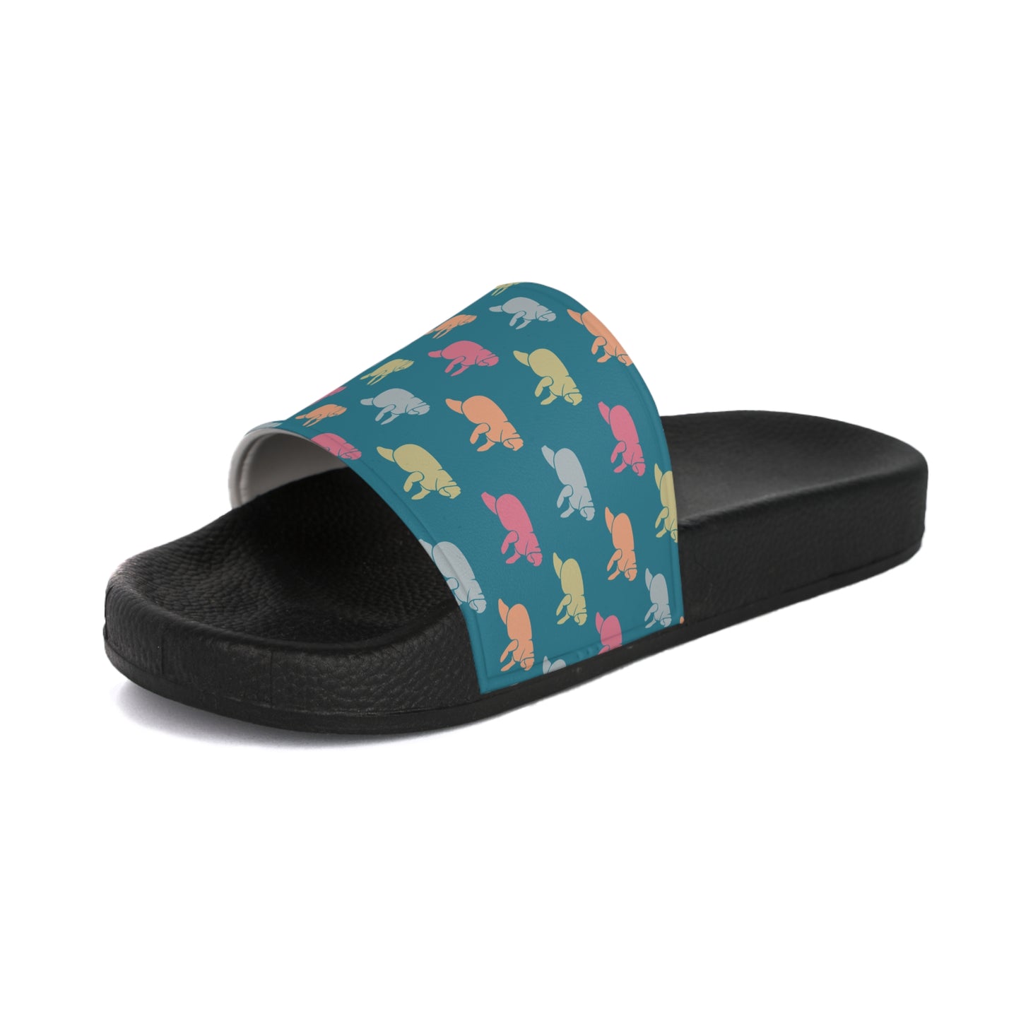 Lagoon Blue Manatee Pattern Slide Sandals | Mens - Perfect for Summer Outings