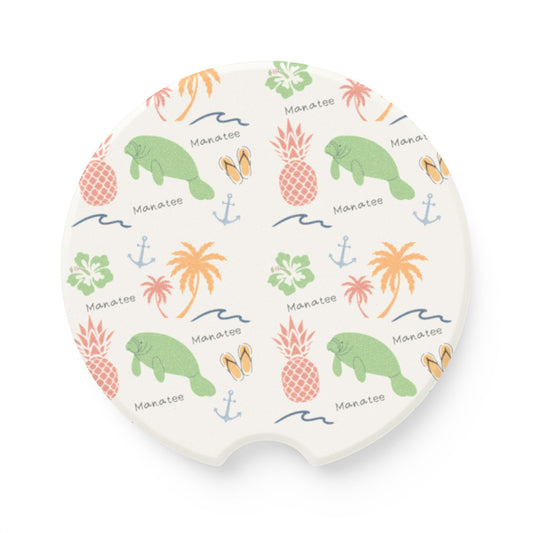 Tropical Manatee Soapstone Car Coaster - Fun Beach Vibe for Auto Décor
