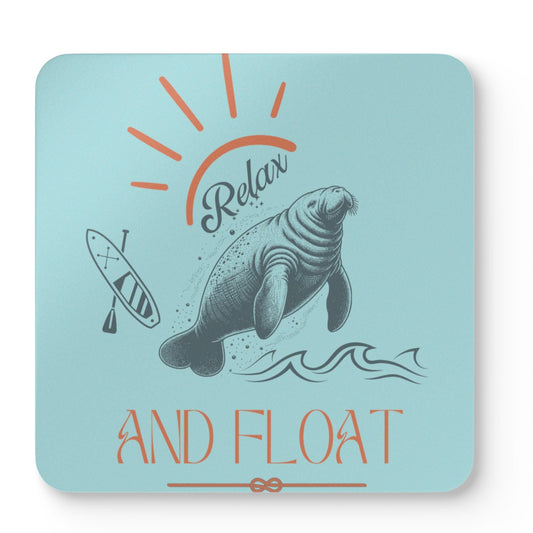Relax & Float Manatee Corkwood Coaster Set - Coastal Decor