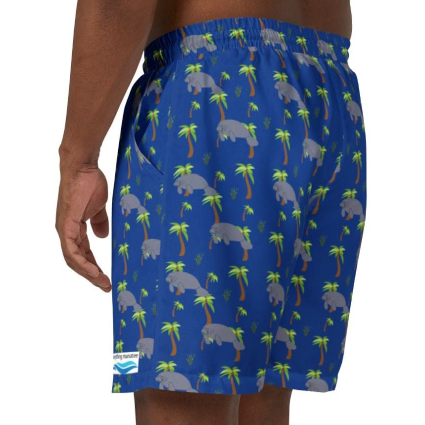 Palm Trees & Manatees Print Swim Shorts | Mid-Length Mens