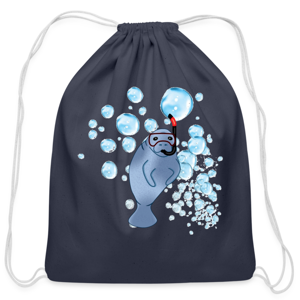 Manatee Snorkel Cotton Drawstring Bag | Youth - navy