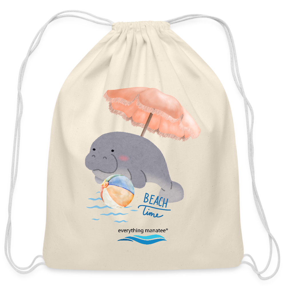 Beach Time Manatee Cotton Drawstring Bag - natural