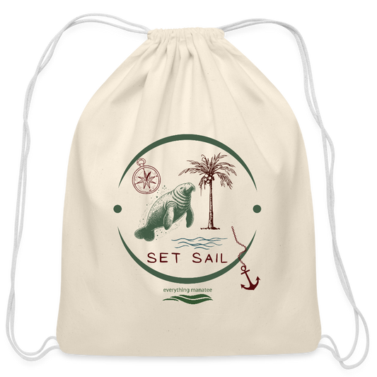 Set Sail Manatee Cotton Drawstring Bag - natural