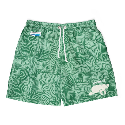 Tropical Leaf Manatee Swim Shorts | Mid-Length Mens