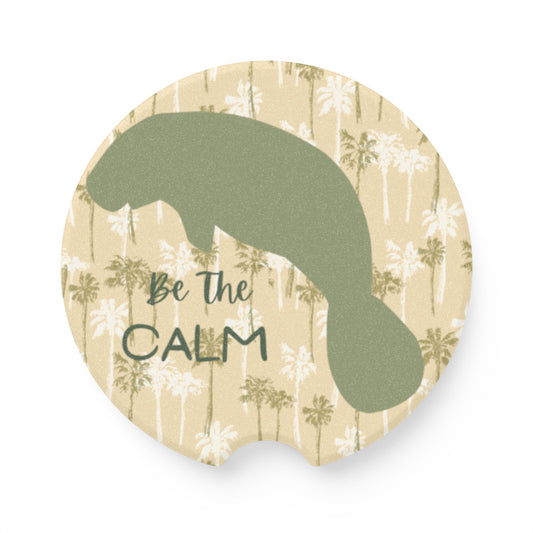 Manatee Be The Calm Soapstone Car Coaster - Tropical Vibes for Relaxed Drives