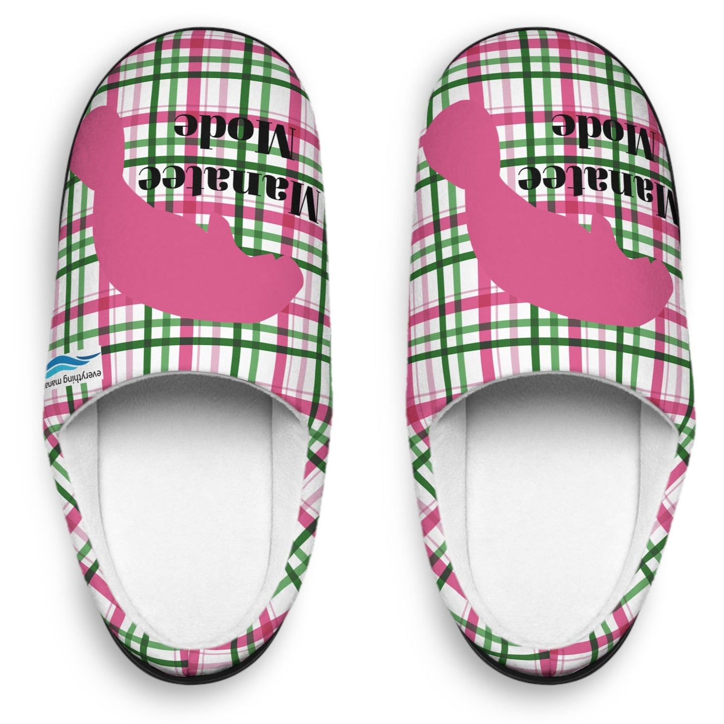 Pink Plaid Manatee Mode Slippers | Womens