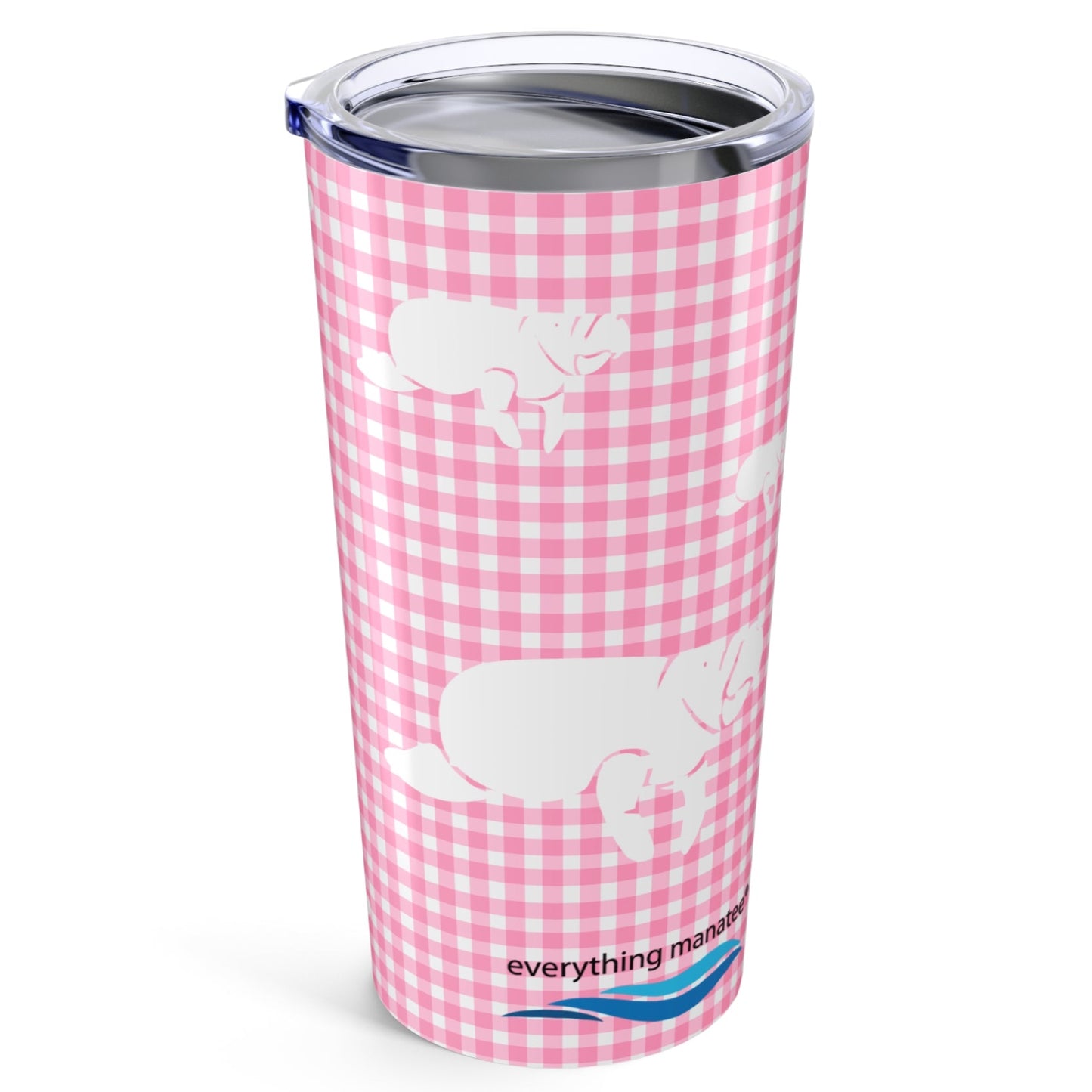 Pink Gingham Manatee Tumbler 20oz