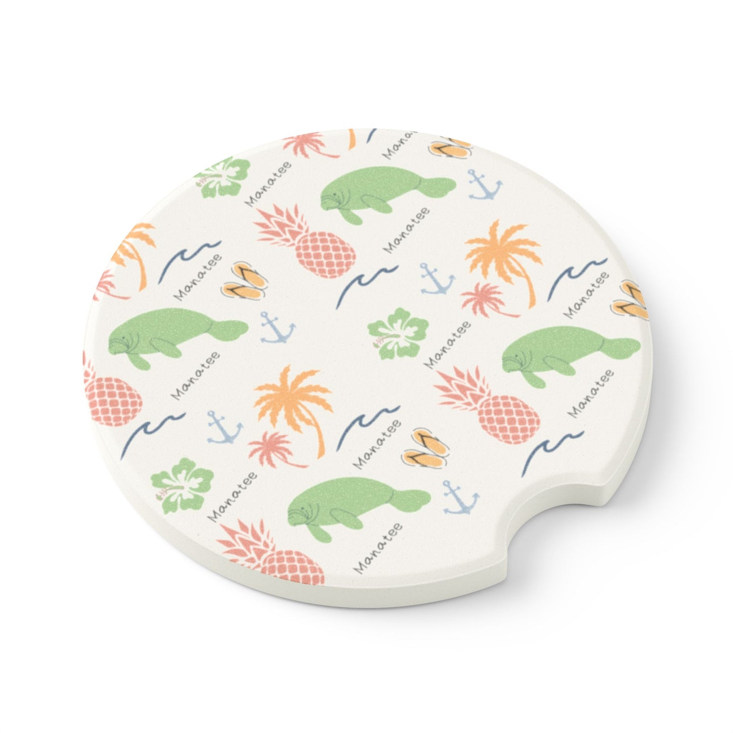 Tropical Manatee Soapstone Car Coaster - Fun Beach Vibe for Auto Décor