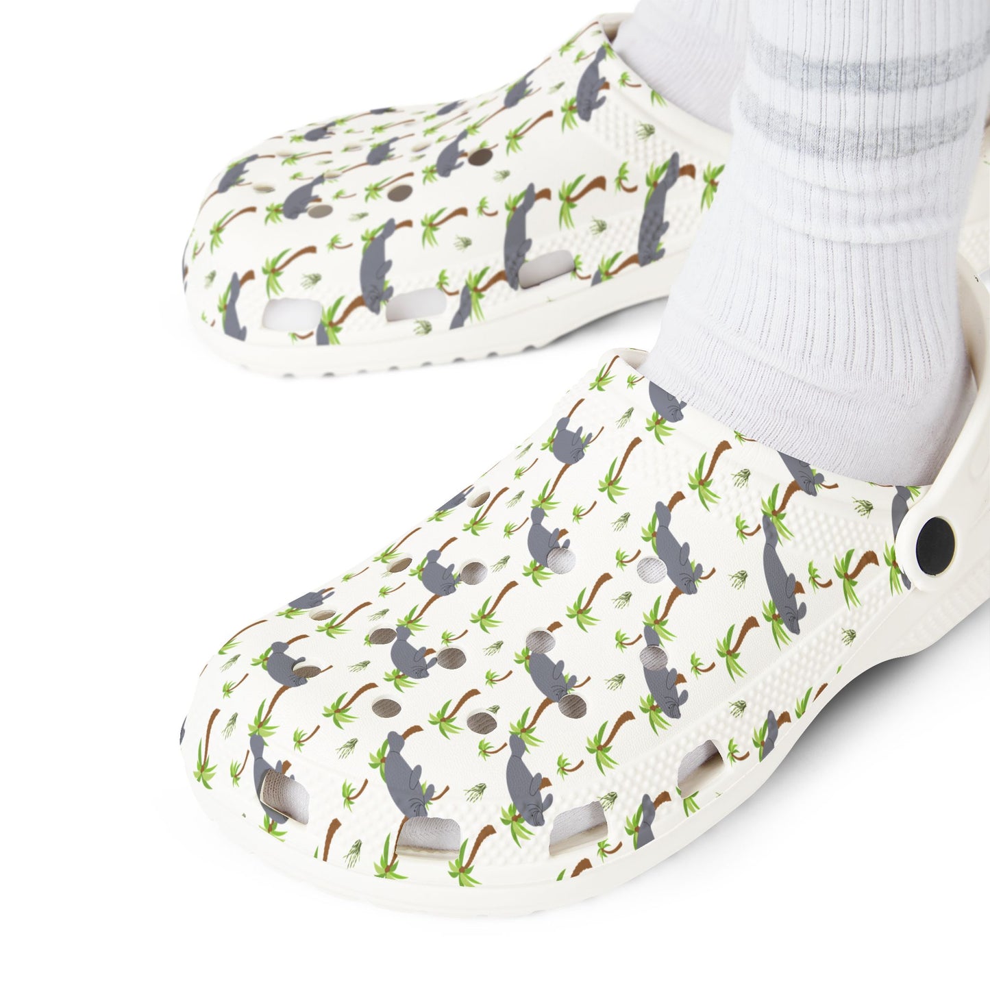 Manatees & Palms Print Foam Shoes - Fun & Comfortable for Summer Adventures