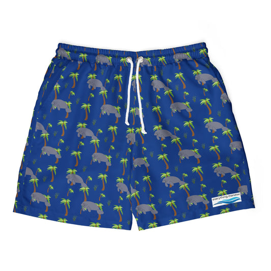 Palm Trees & Manatees Print Swim Shorts | Mid-Length Mens