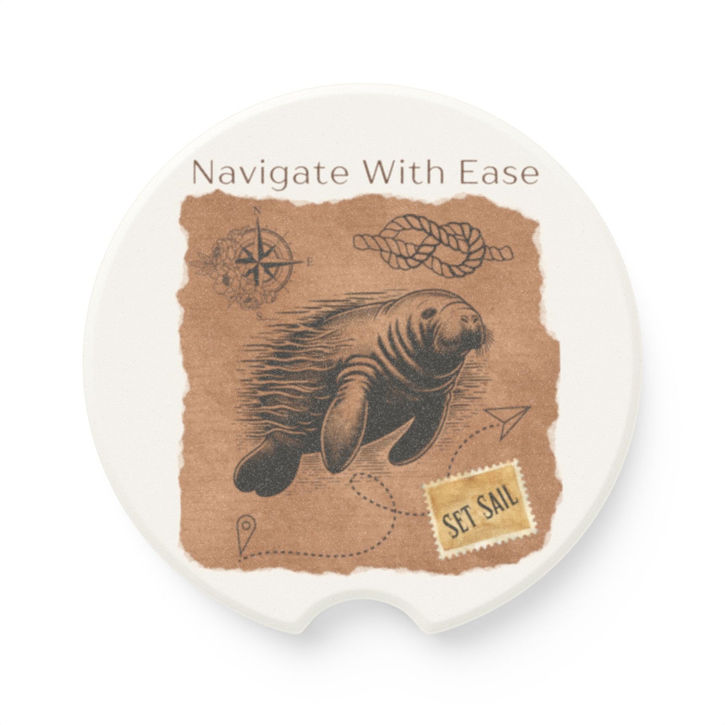Set Sail Manatee Soapstone Car Coaster - 'Navigate With Ease' Design