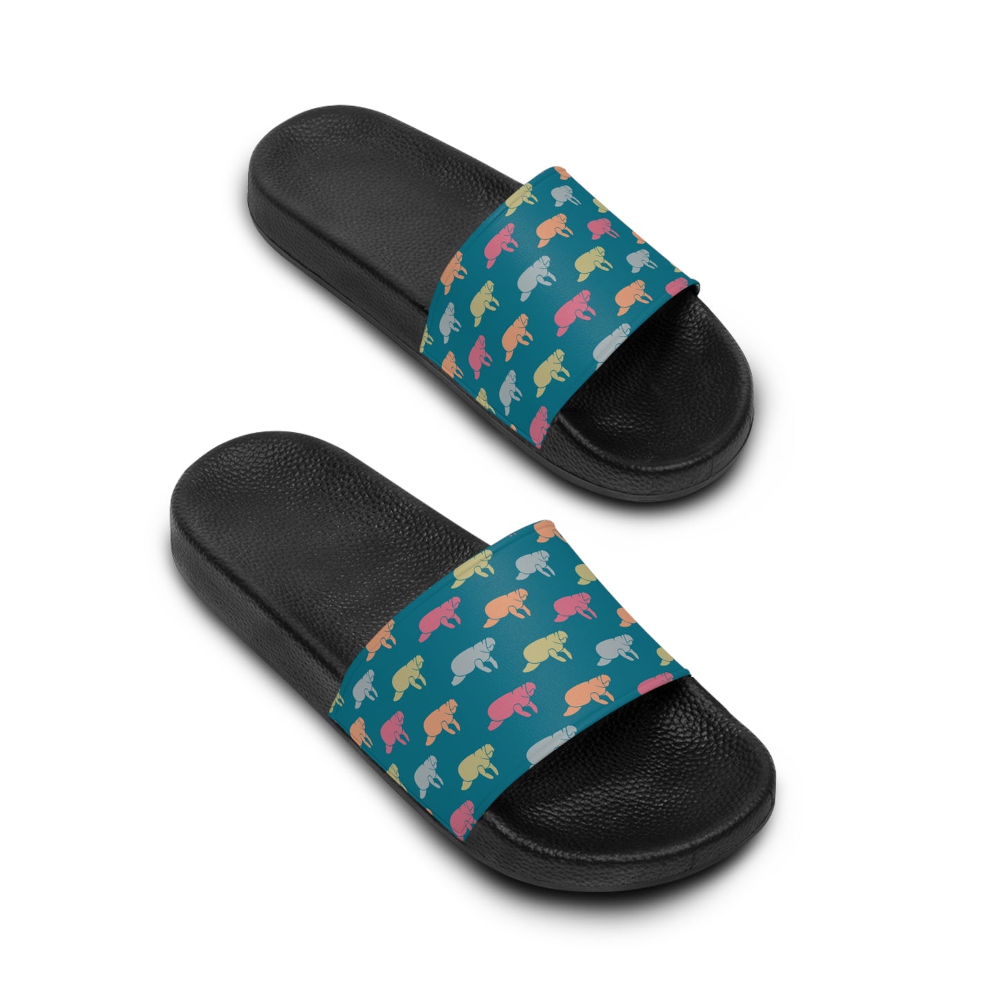 Lagoon Blue Manatee Pattern Slide Sandals | Mens - Perfect for Summer Outings