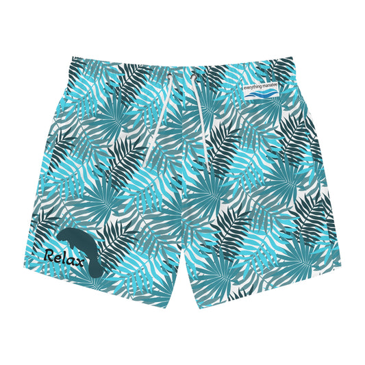 Relax In Paradise Manatee Swim Trunks - Beach Tropical Shorts Mens