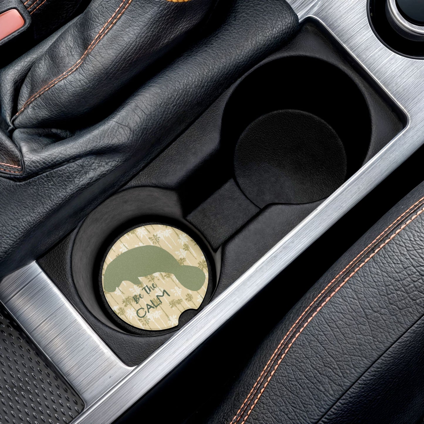 Manatee Be The Calm Soapstone Car Coaster - Tropical Vibes for Relaxed Drives
