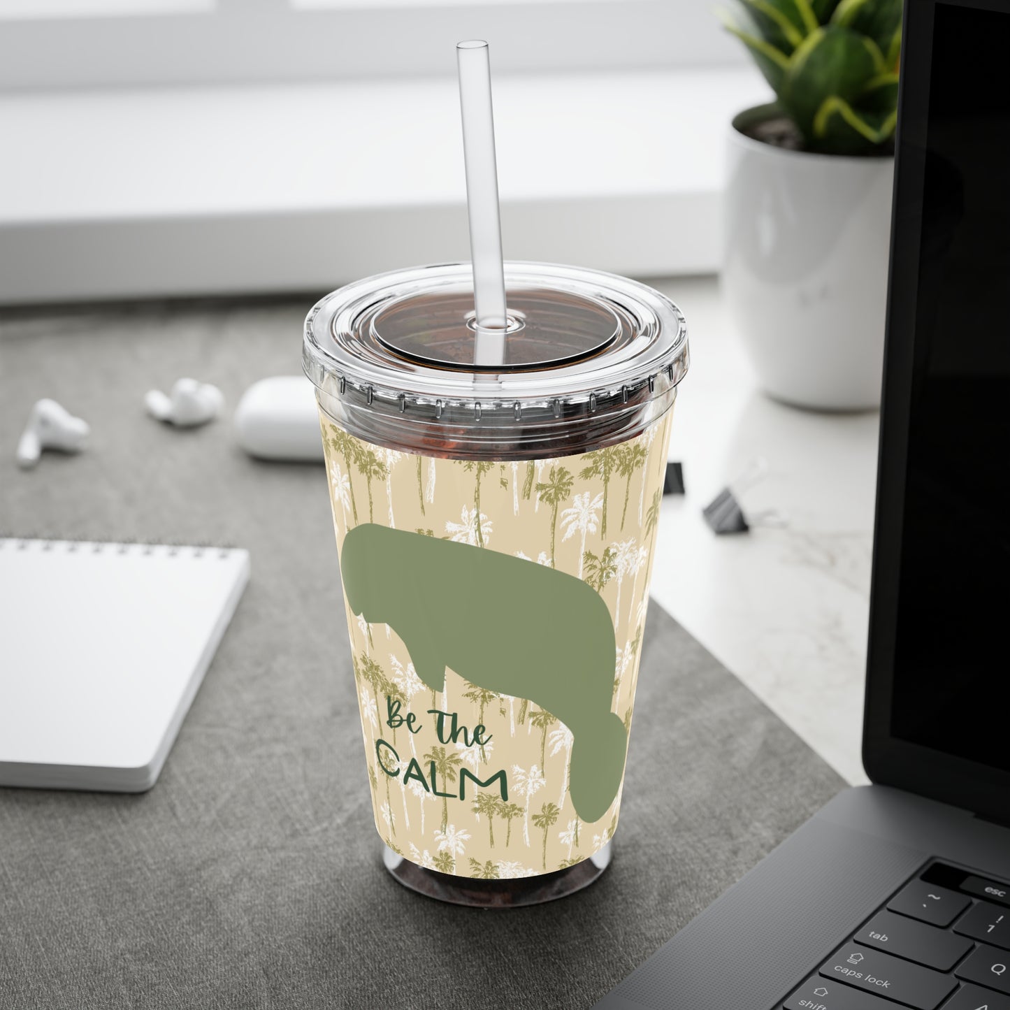 Be The Calm Manatee Tumbler with Straw - 16oz Drinkware for Relaxation & Mindfulness