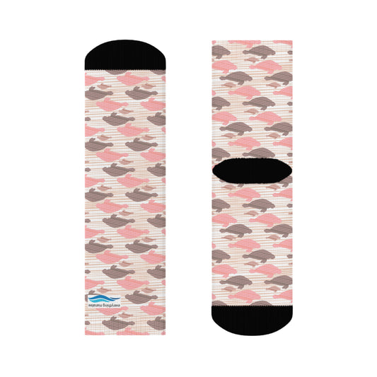 Cozy Pink Manatee Print Crew Socks | Womens