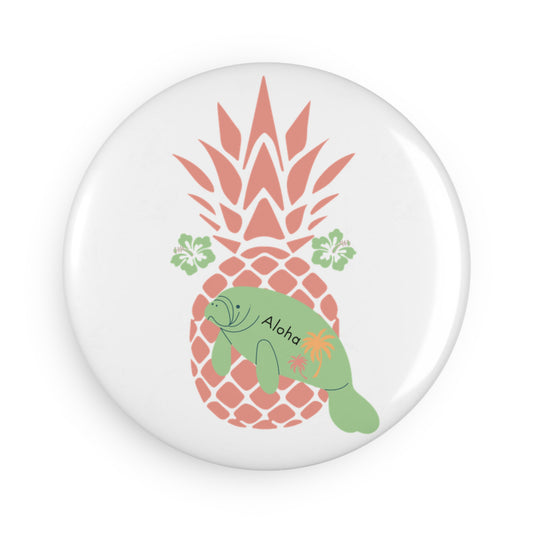 Aloha Manatee Round Button Magnet - Tropical Vibes for Home & Office Decor