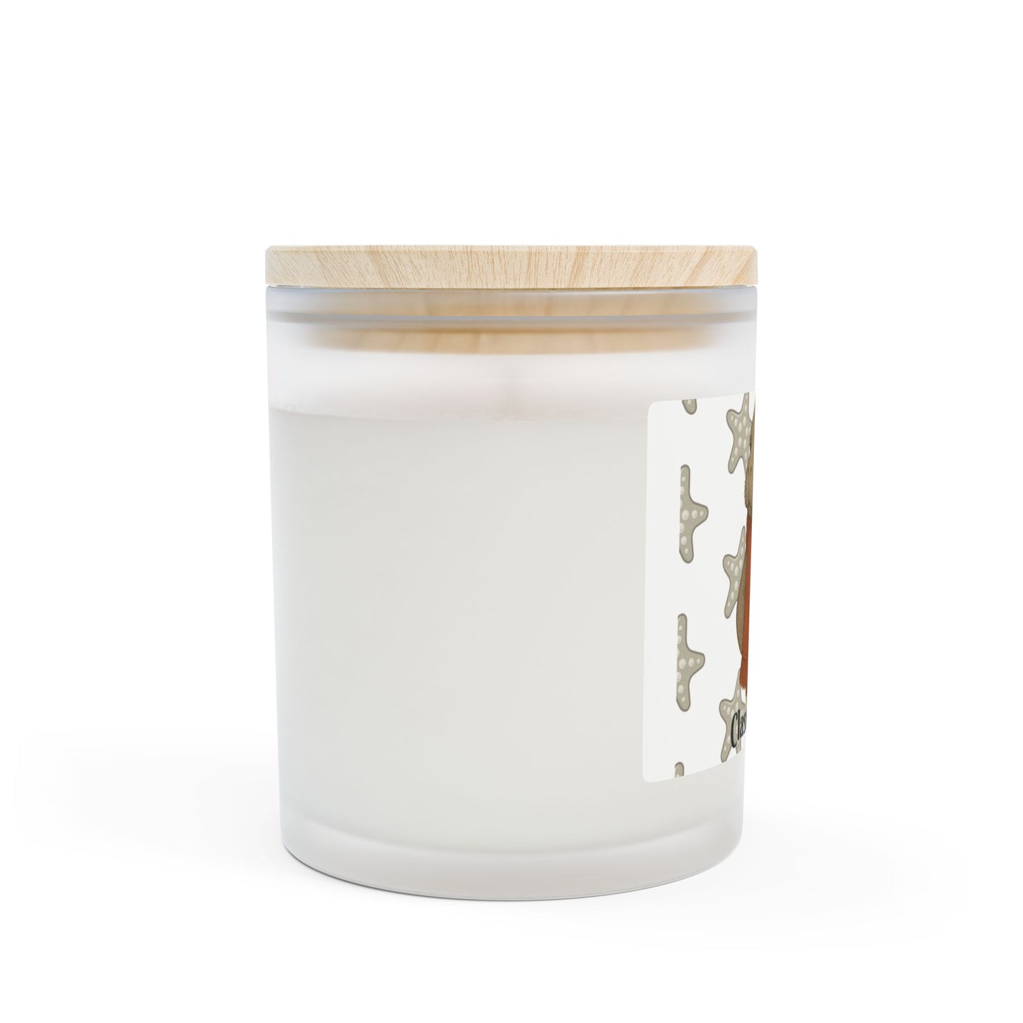 White candle with a wooden lid on a white background