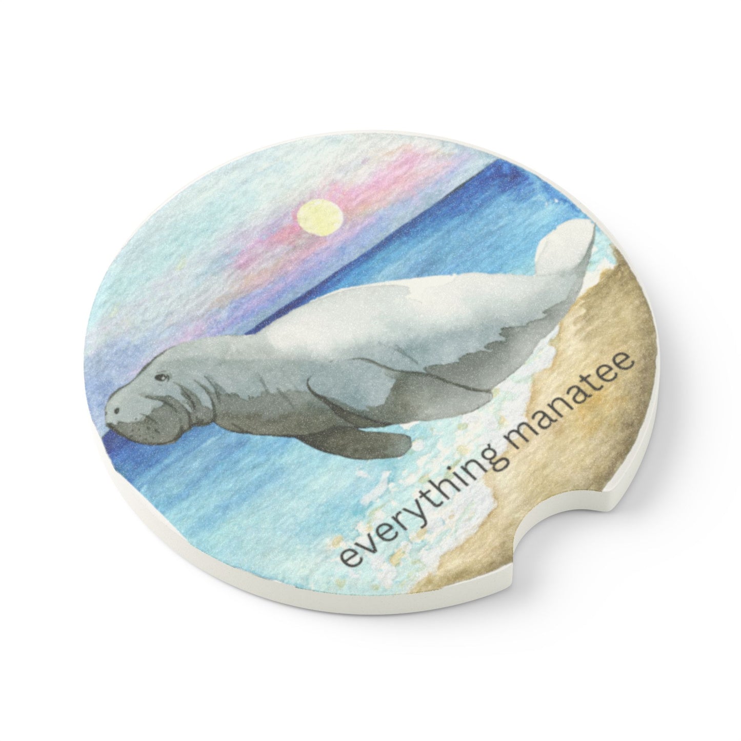 Beach Sunset Manatee Soapstone Car Coaster - Everything Manatee Design