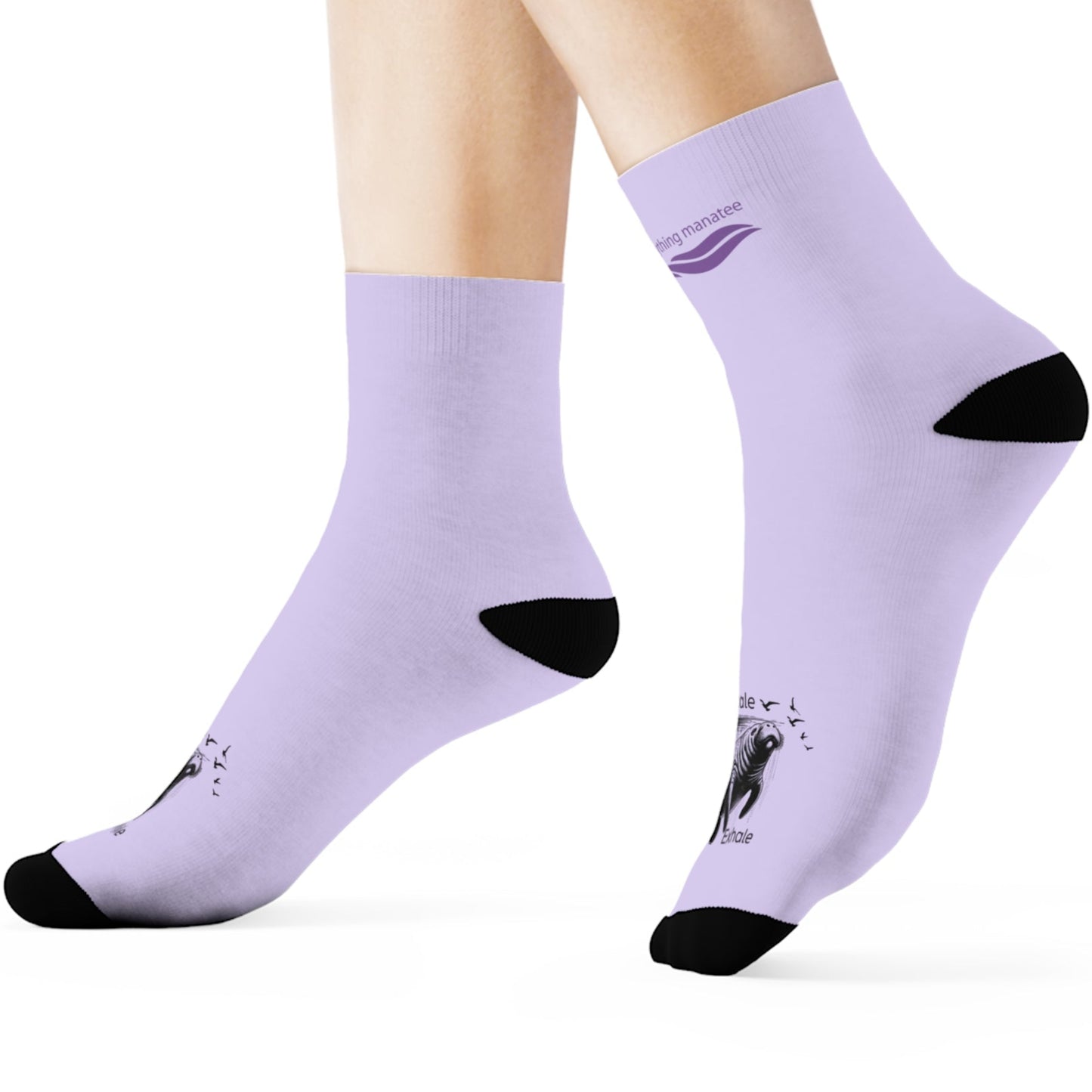 Inhale Exhale Manatee Crew Socks | Womens Cozy Lavender Design for Relaxation