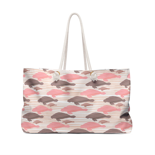 Pink & Taupe Manatee Pattern Weekender Bag — Cute Beach Travel Tote