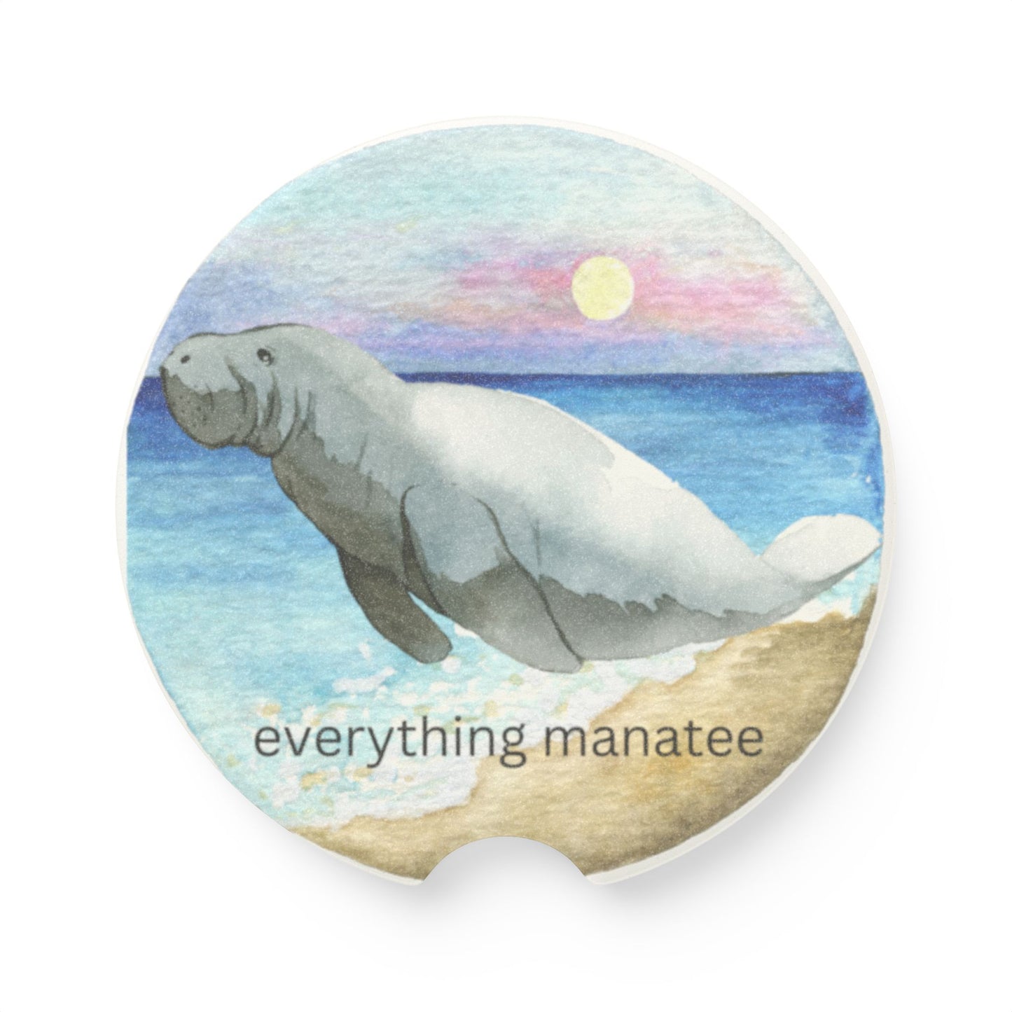 Beach Sunset Manatee Soapstone Car Coaster - Everything Manatee Design