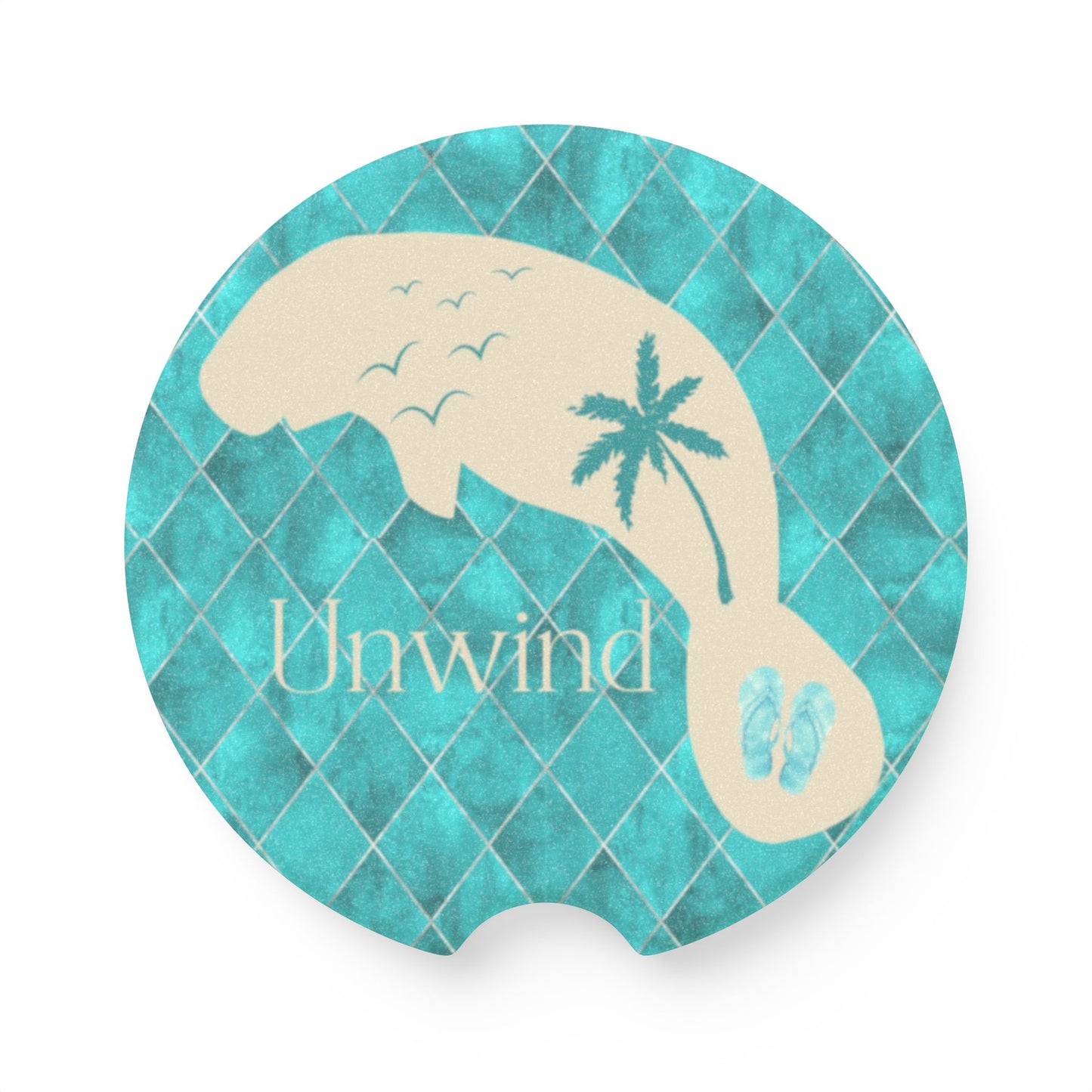 Beach Vibes Manatee Soapstone Car Coaster - 'Unwind' Manatee Design