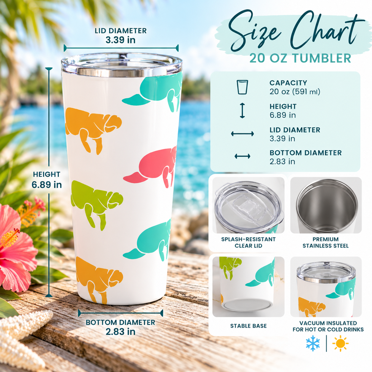 Coastal Confetti Manatee Tumbler 20oz.
