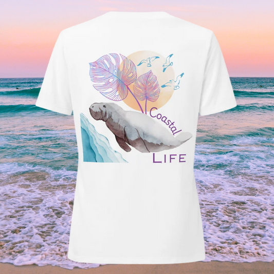 Lovely Coastal Life Manatee Women's V-Neck T-Shirt | Watercolor Collection